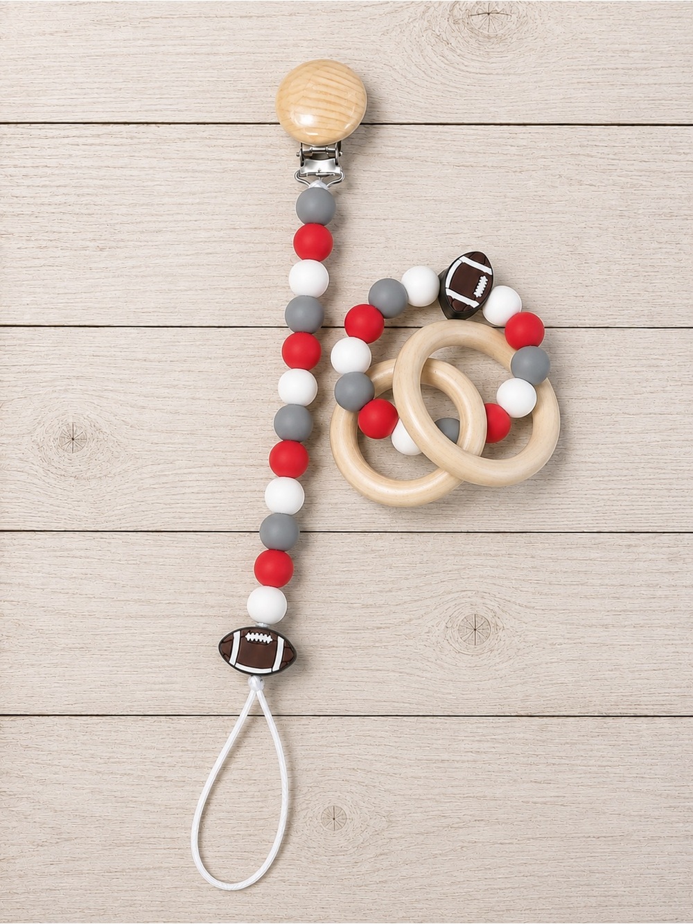 Ohio State Wooden Teether Ring and Pacifier Clip Set - Kids Accessories